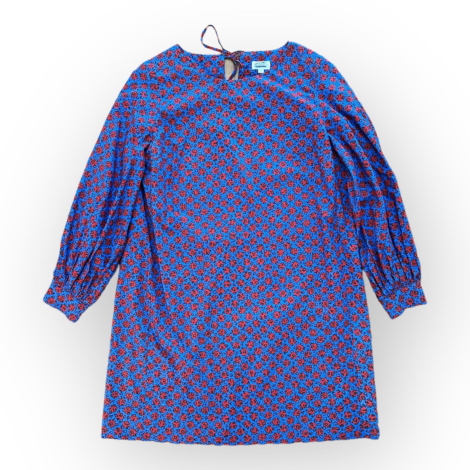 Whit Jude Dress Cotton Blue Red Polka Dot Knee Length Shift Dress Size L